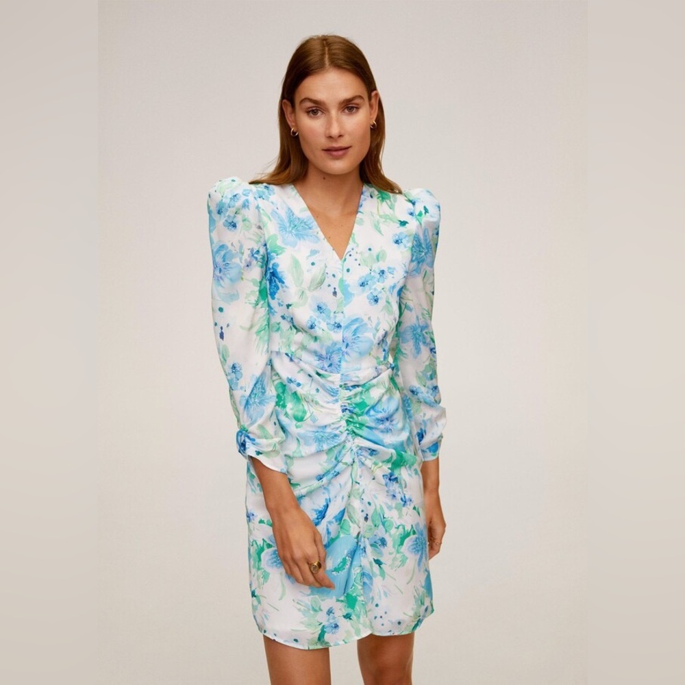 ‼️NEW Mango Blue and Green Floral Long Sleeves Mini Dress